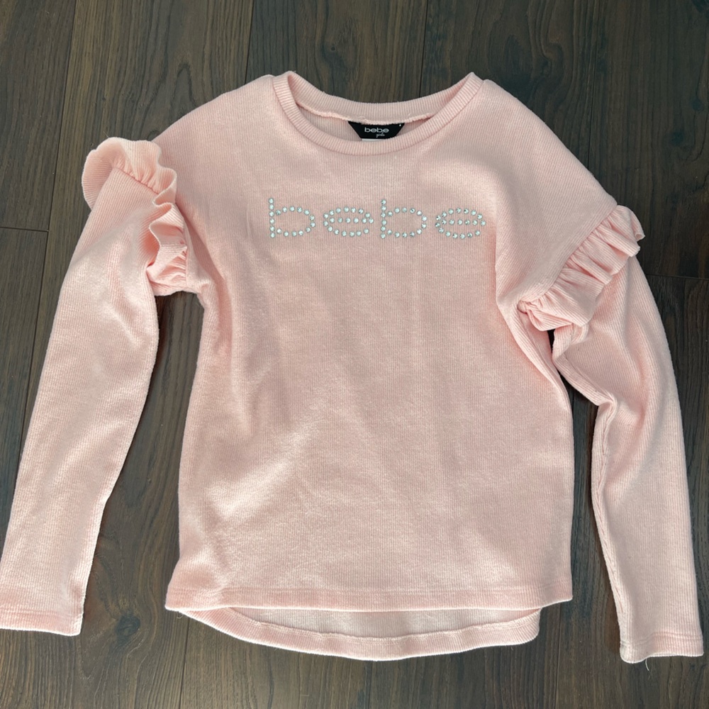 Great Condition! Kids Bebe Pink Ruffle Long Sleeve Sleeve Kids Knit Top size 7-9